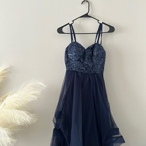 Navy Blue Long Tulle Fluffy Dress